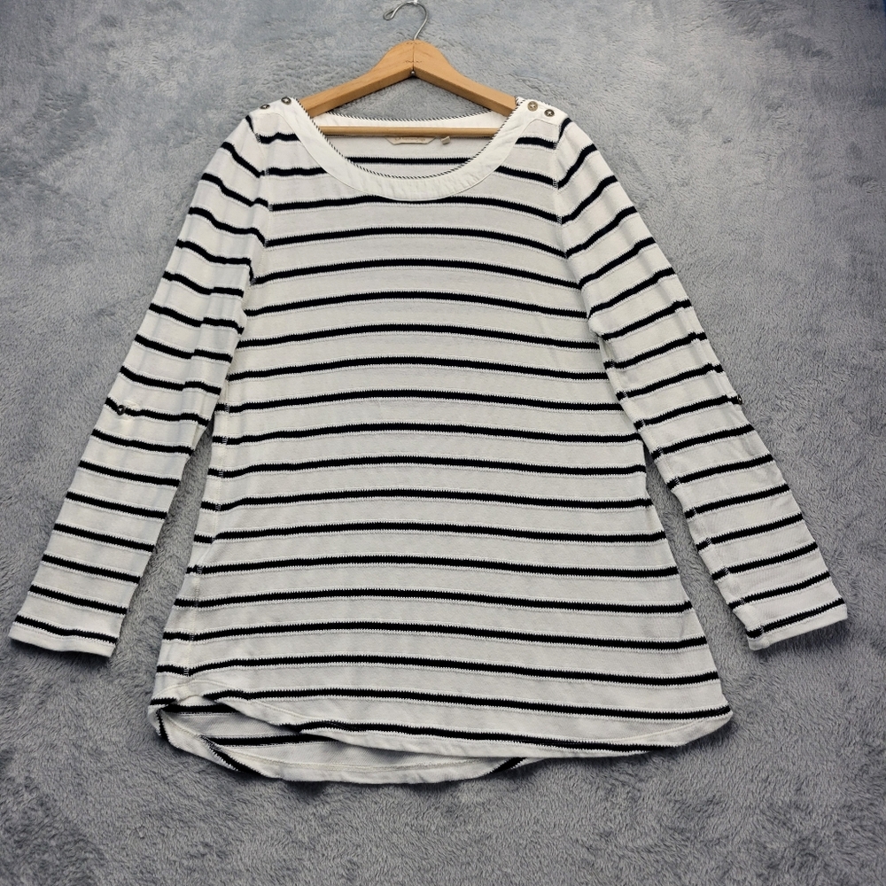 Soft Surroundings Womens Sweater Top Size XL Striped Nautical Roll Tab Sleeve